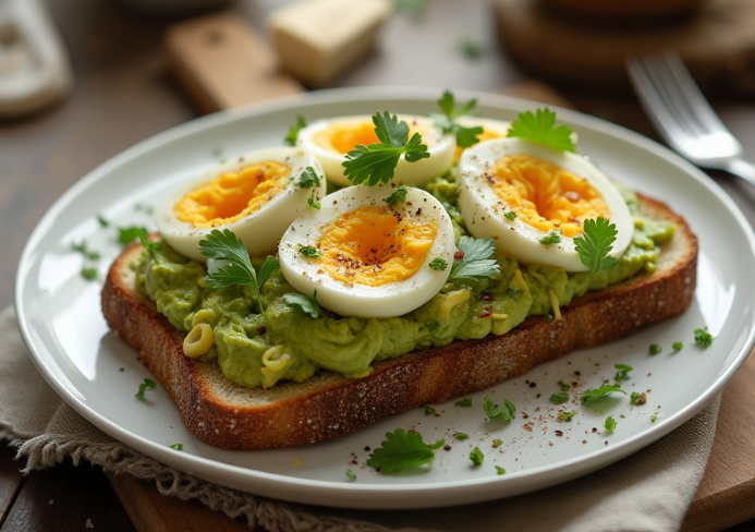 Desayuno con ensalada de huevo y palta