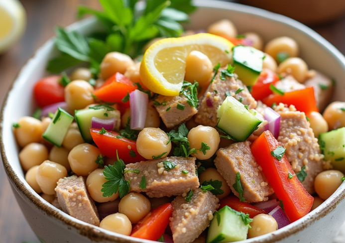 ensalada de garbanzos y atún