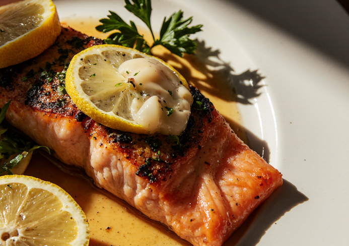 salmón ajo mantequilla limón