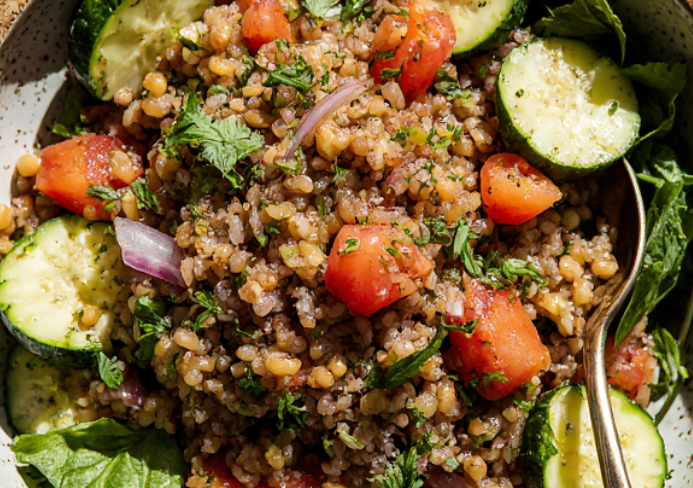 Ensalada de lentejas, pepino y pimiento
