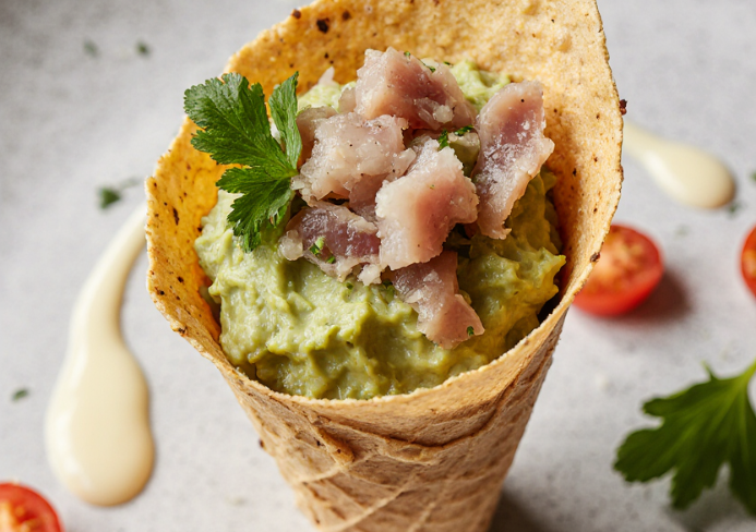 Conos rellenos de aguacate y atún