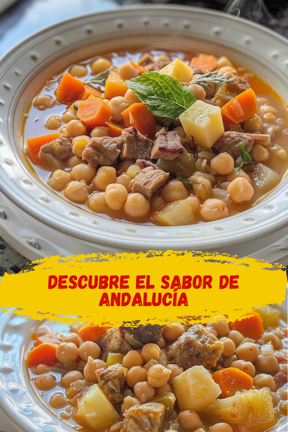 Pringá andaluza servida junto al tradicional puchero