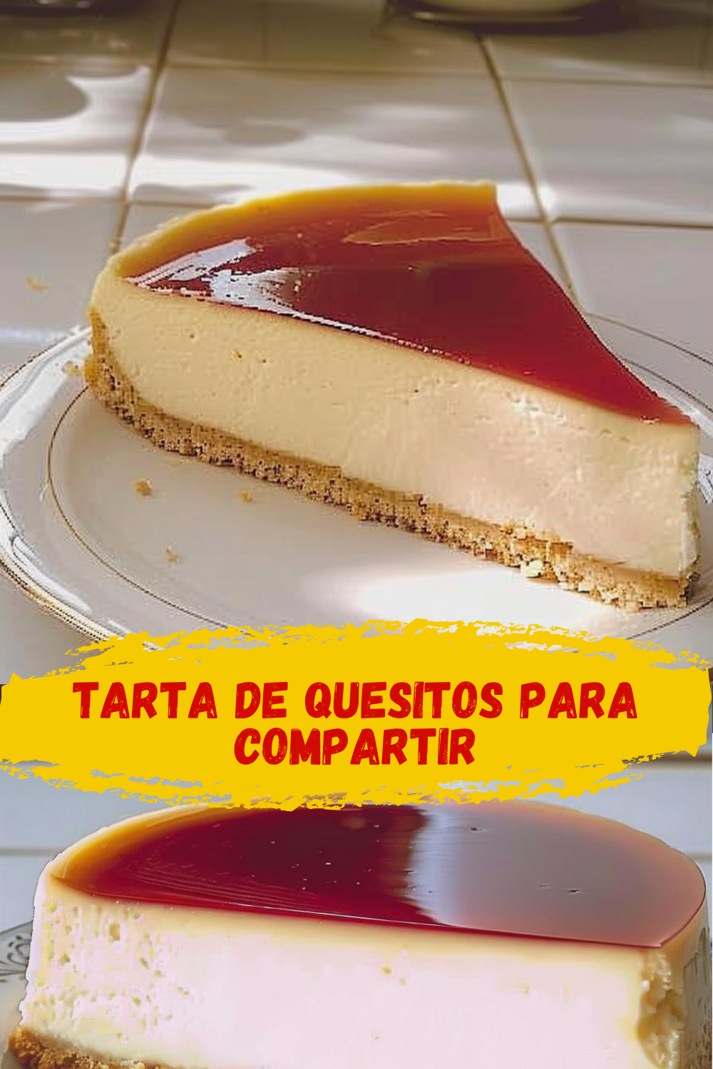 Tarta de Quesitos con Toque Frutal Tarta de quesitos en porciones servida con mermelada de frutas