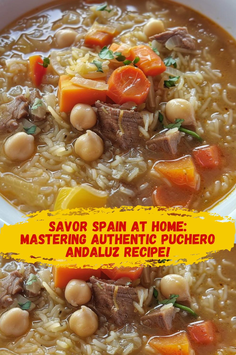 Puchero andaluz servido en plato tradicional para ocasiones especiales