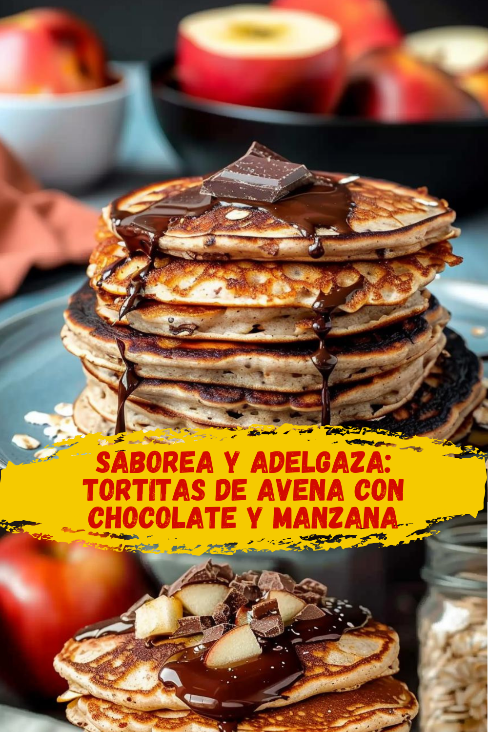 Tortitas de Avena esponjosas con Chocolate y Manzana para adelgazar