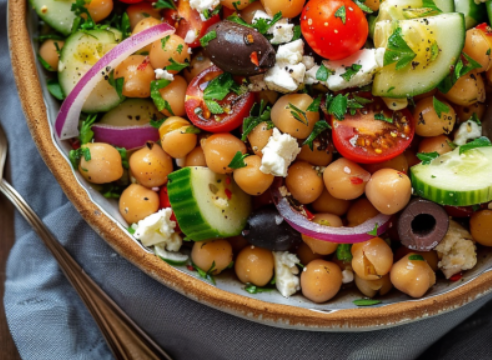 Ensalada Griega de Garbanzos con Limón y Aceite de Oliva: Receta refrescante y saludable