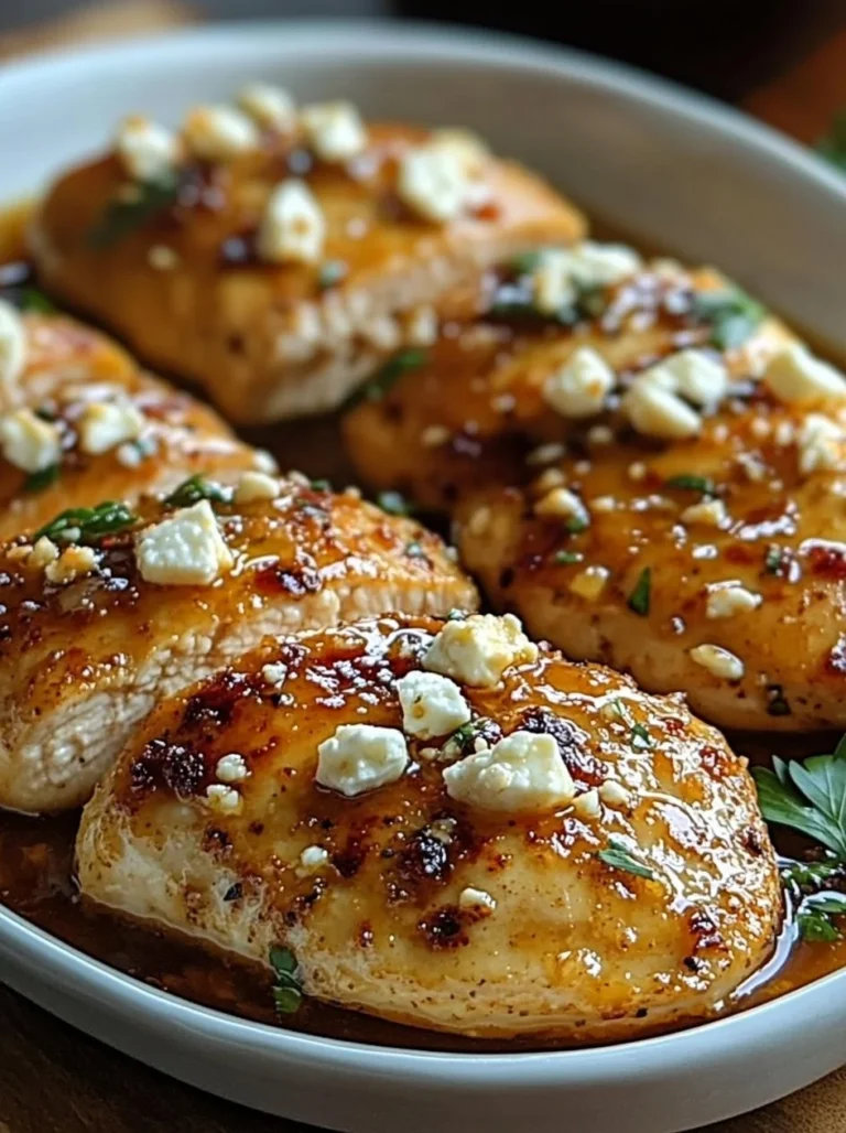 Hot Honey Feta Chicken with a drizzle of honey and crumbled feta cheese