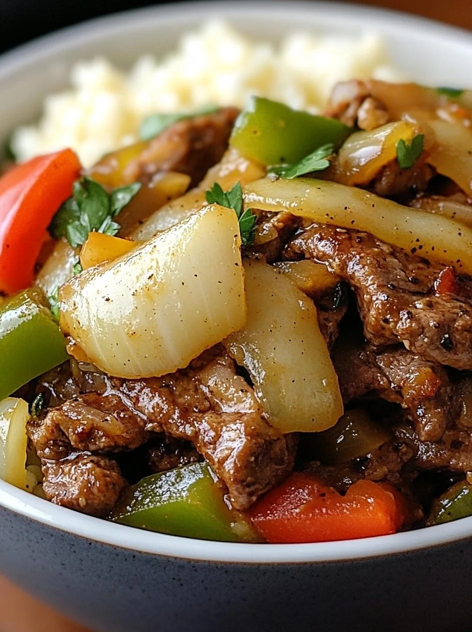 Delicious Philly Cheesesteak Bowls topped with cheese and peppers