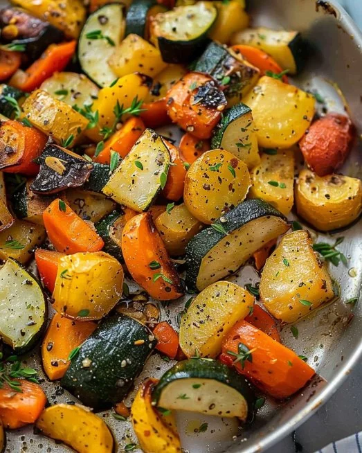 Plato colorido de verduras asadas fáciles y saludables