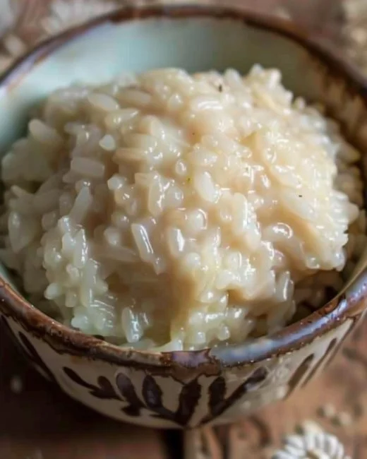 Plato de Arroz con Leche decorado con canela y pasas.