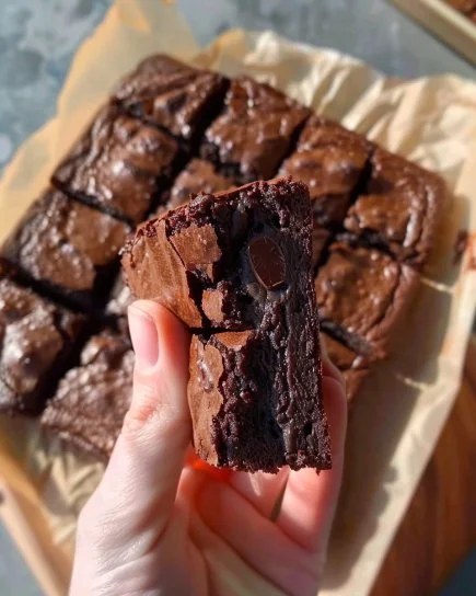 Brownie de chocolate recién horneado con cobertura decadente
