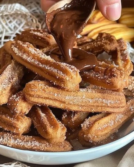 Churros de avena crujientes y deliciosos servidos con chocolate