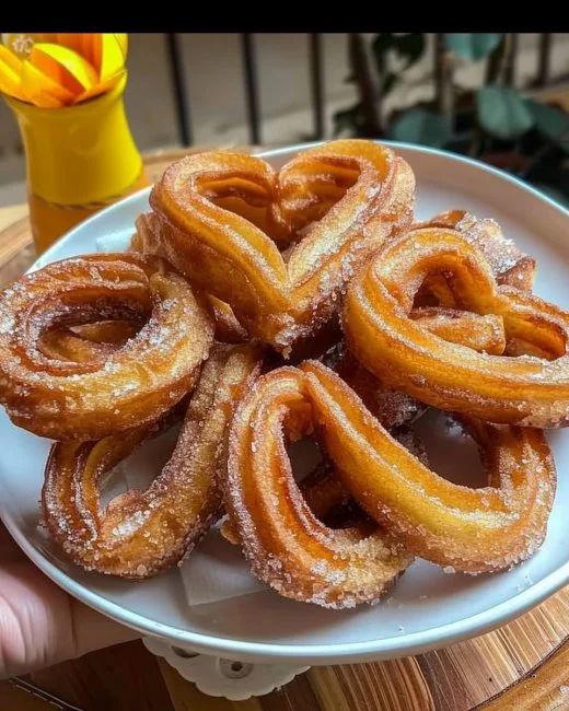 Churros de corazón recién horneados, crujientes y llenos de sabor