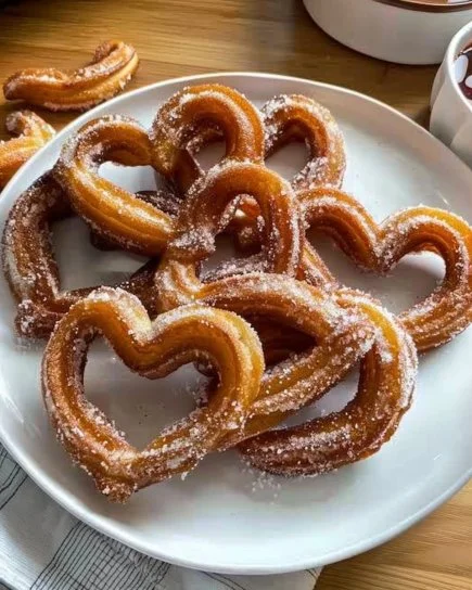 Deliciosos churros en forma de corazón, ideales para sorprender en cualquier ocasión.