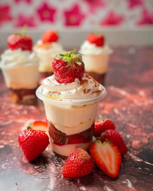 Copa de pudin con fresas decorada y lista para disfrutar