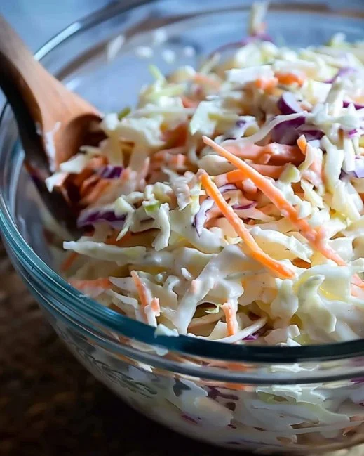 Receta de ensalada de col cremosa con ingredientes frescos y fáciles de preparar.