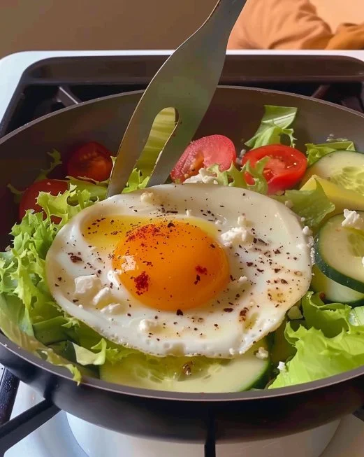 Ensalada de huevos con feta, fresca y saludable, servida en un plato colorido