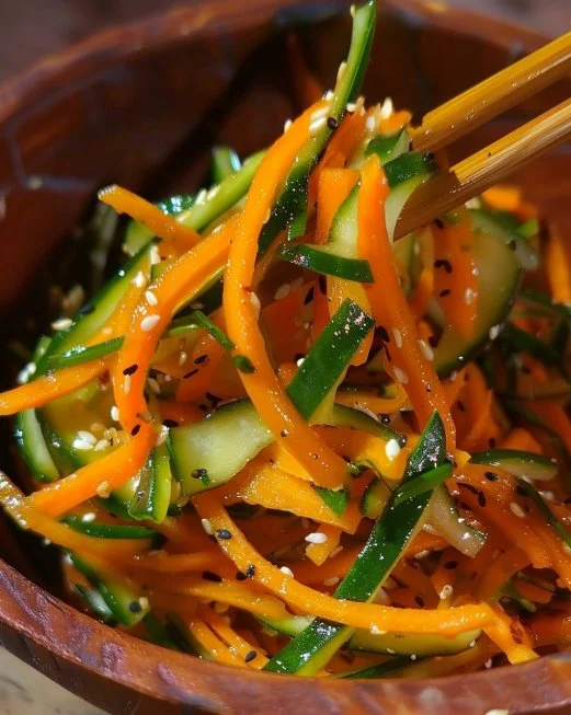 Ensalada de pepino y zanahoria fresca en un tazón