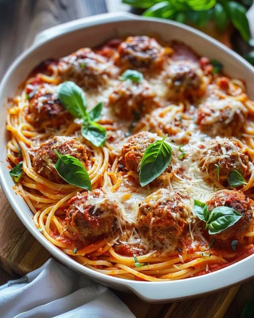 Espaguetis al Horno con Albóndigas