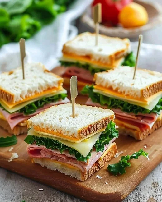 Mini sándwiches variados perfectos para fiestas y eventos.