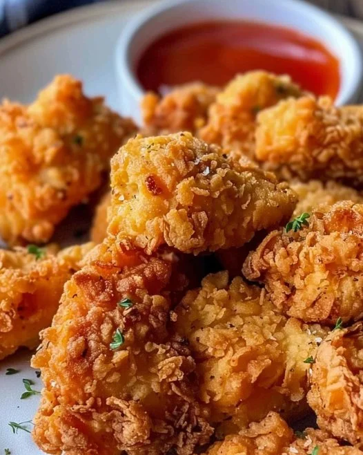 Nuggets de Pollo Caseros recién horneados en un plato