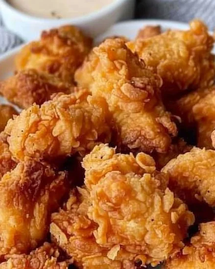 Nuggets de pollo caseros fritos y dorados en un plato