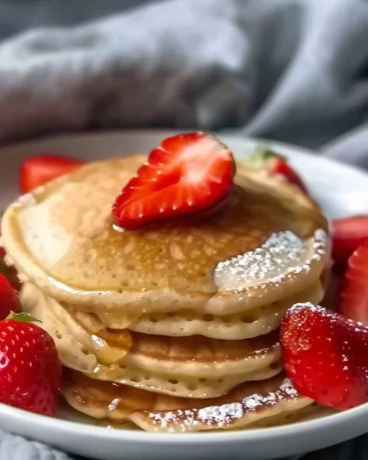 Receta de panqueques saludables con ingredientes frescos y nutritivos.