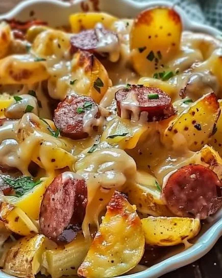 Plato de Papas al Ranch con Queso y Salchicha Ahumada