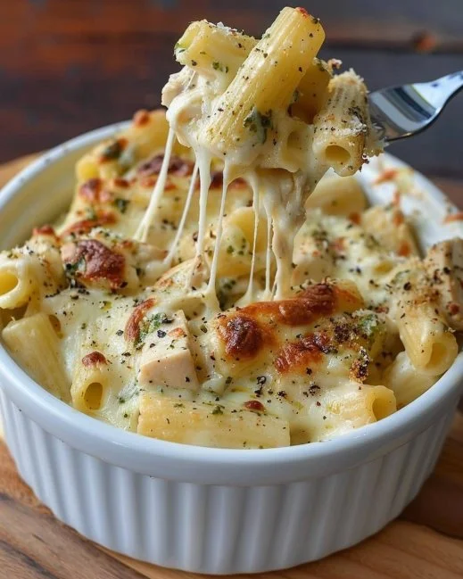 Pasta al horno con pollo y pesto cremoso