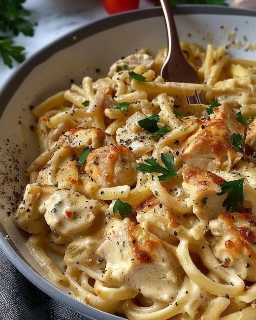 Pasta de Pollo con Ajo y Parmesano