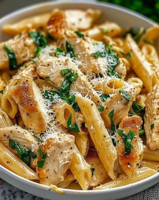 Pasta de Pollo con Ajo y Parmesano, plato saludable y delicioso