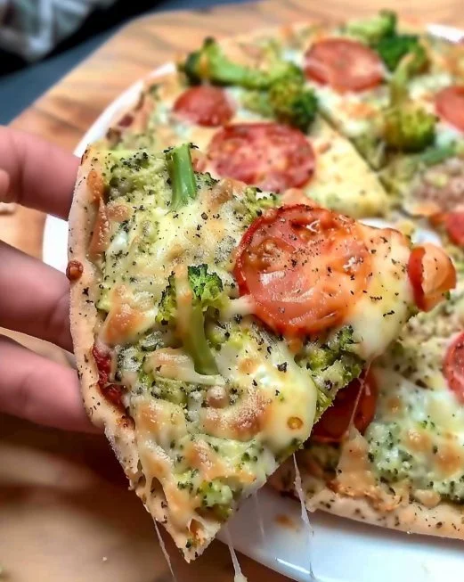 Pizza de Brócoli fresca y deliciosa lista para servir
