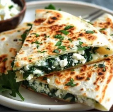 Quesadillas de espinaca y feta listas para disfrutar