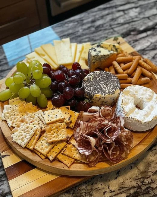 Tabla de quesos variados presentada elegantemente para degustación.