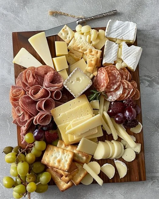 Tabla de quesos variada ideal para comidas navideñas y celebraciones.