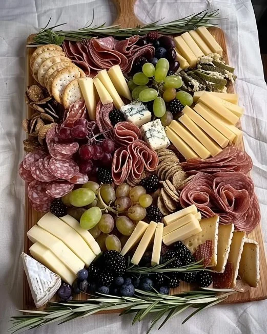 Tabla de quesos y carnes frías preparada para una celebración