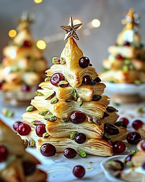 Árbol de Navidad de Hojaldre con Arándano decorado para las fiestas.