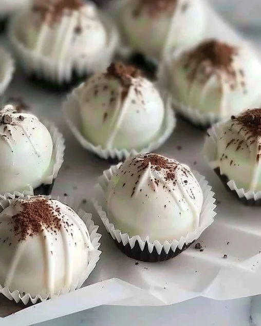 Bolitas de Chocolate Oreo decoradas con galletas desmenuzadas