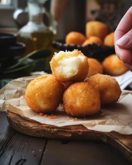 Bolitas de queso preparadas con solo tres ingredientes en un plato