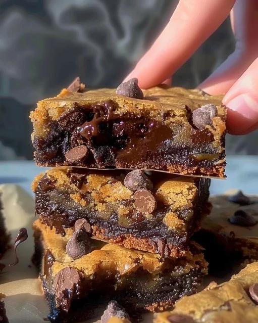 Brown butter brookies recién horneados en un plato