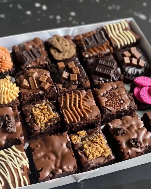 Brownie decorado con chocolate y frutas frescas