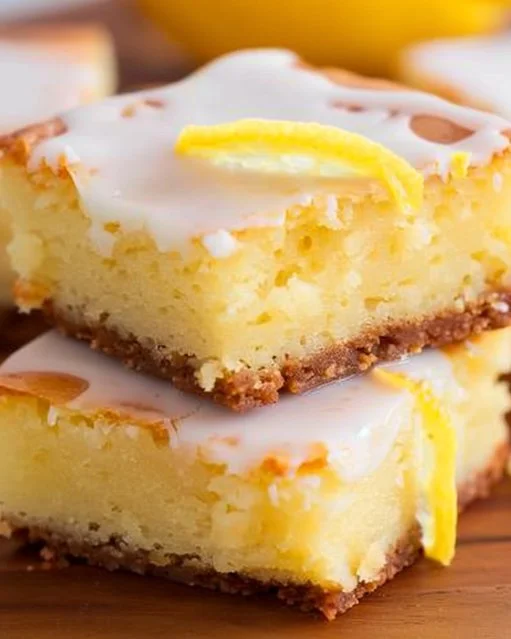 Deliciosos brownies de limón recién horneados, cubiertos con glaseado.