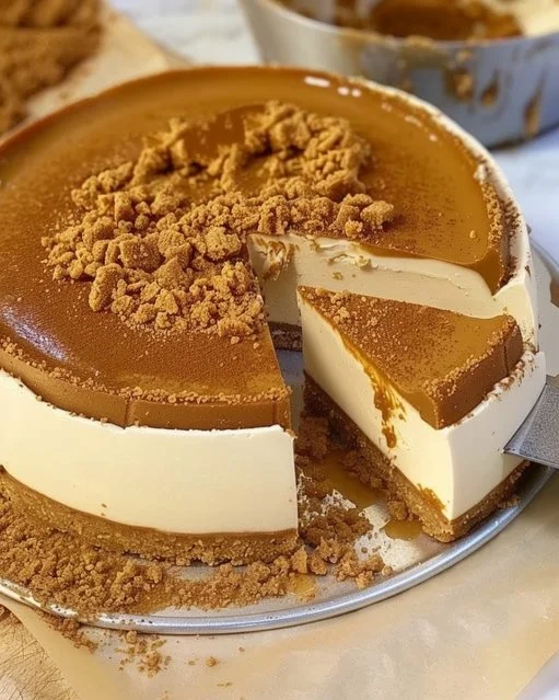 Deliciosa cheesecake de Biscoff con galletas y crema suave