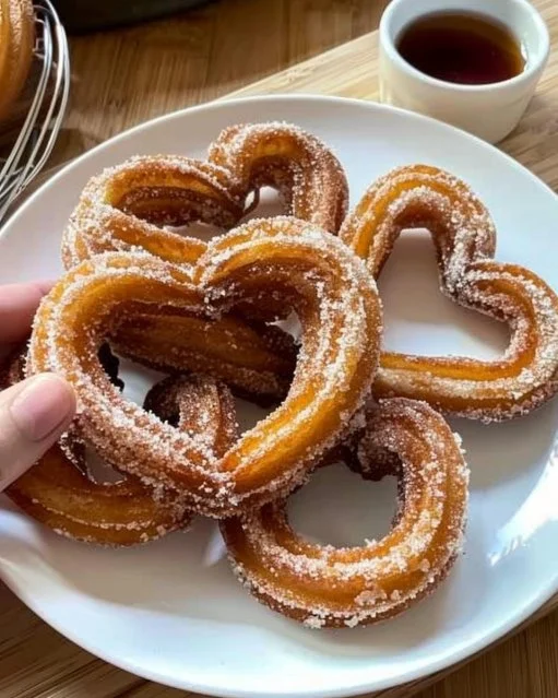 Deliciosos churros en forma de corazón, perfectos para celebrar el amor.