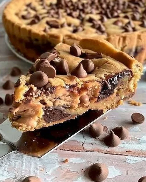 Tarta de galleta casera decorada con chocolate y frutas frescas.