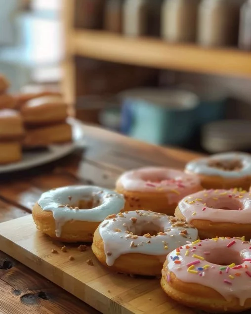 Deliciosas donas recién horneadas con glaseado y toppings variados