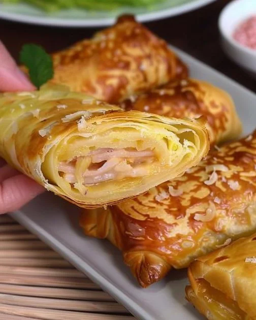 Enrollado de masa de hojaldre recién horneado, perfecto para compartir.