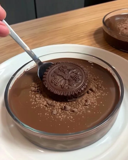 Delicioso Flan de Chocolate en un plato decorado