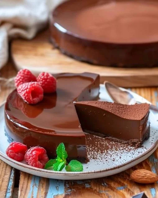 Flan de chocolate casero recién hecho con salsa de caramelo en un plato