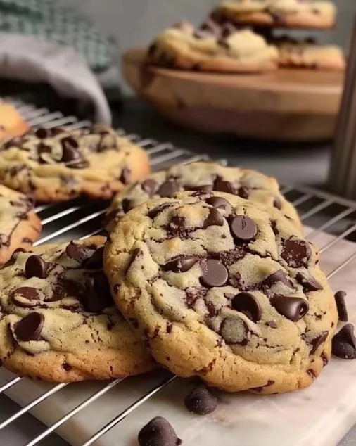 Galletas recién horneadas con chips de chocolate derretidos en la parte superior